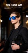 The black and blue-rimmed AI smart glasses support voice recognition, real-time translation and high-definition display Specification image